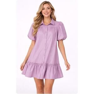 Karlie Lavender Purple Faux Leather Button Babydoll Shift Dress L Trendy Soft